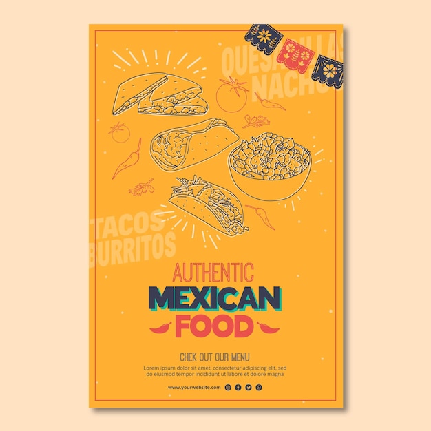 Vetor grátis modelo de cartaz para restaurante de comida mexicana