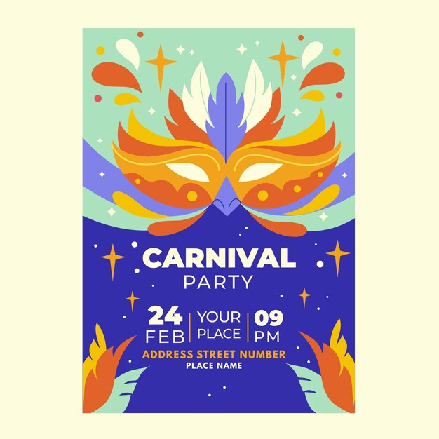 Modelo de cartaz plano de celebração de carnaval