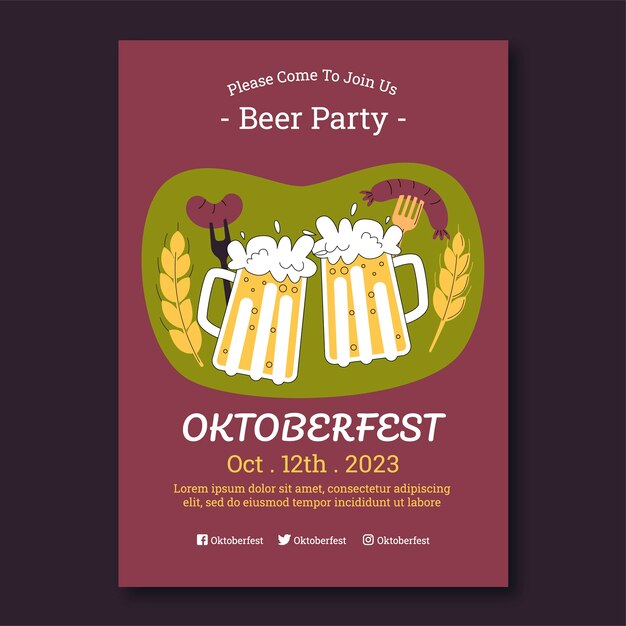 Modelo de cartaz plano desenhado à mão Oktoberfest