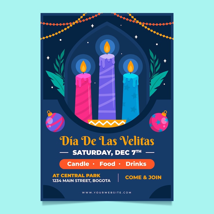 Vetor grátis modelo de cartaz plano dia de las velitas
