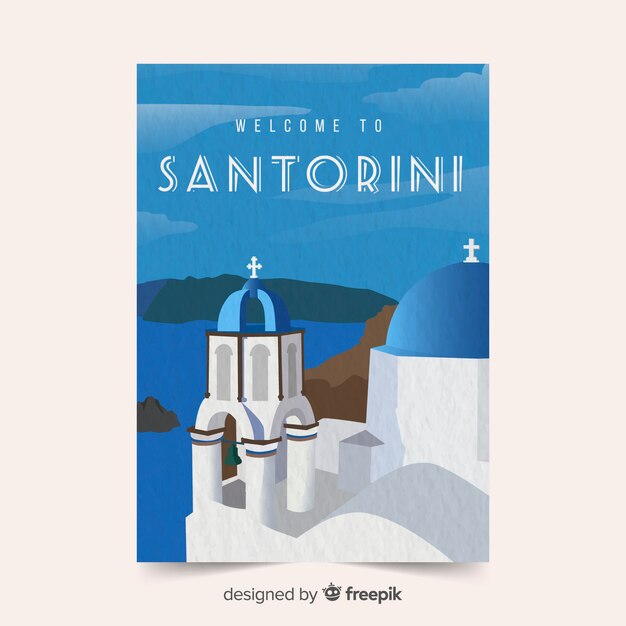 Modelo de cartaz promocional de santorini