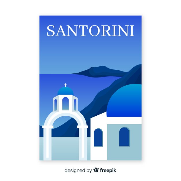 Modelo de cartaz promocional retrô de santorini