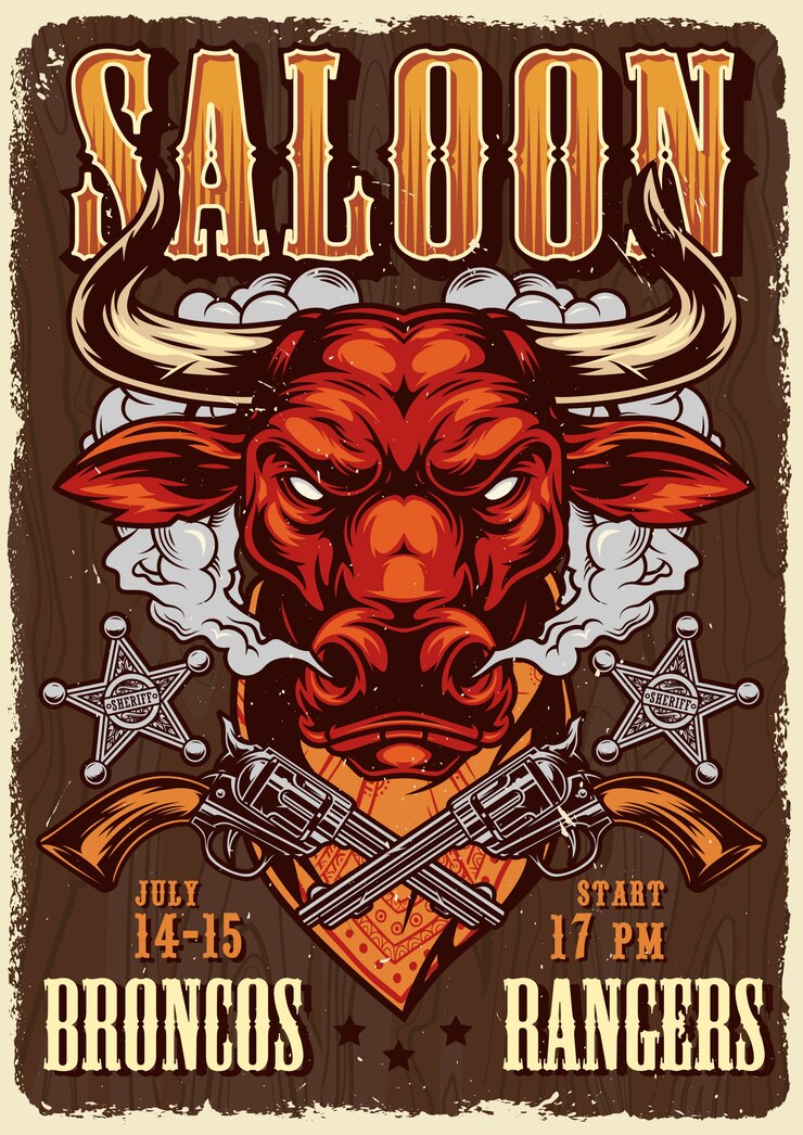 Vetor grátis modelo de cartaz - publicidade oeste selvagem saloon