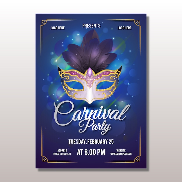 Modelo de cartaz realista mardi gras