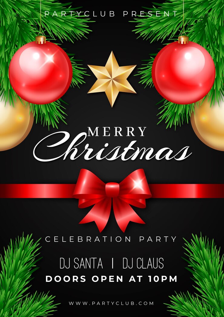 Vetor grátis modelo de cartaz realista para a festa de natal