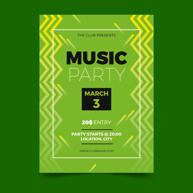 Modelo de cartaz verde de festa de música