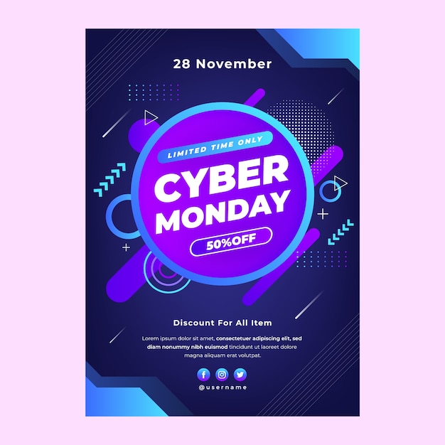 Vetor grátis modelo de cartaz vertical cyber segunda-feira