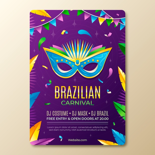 Vetor grátis modelo de cartaz vertical de carnaval brasileiro gradiente de carnaval