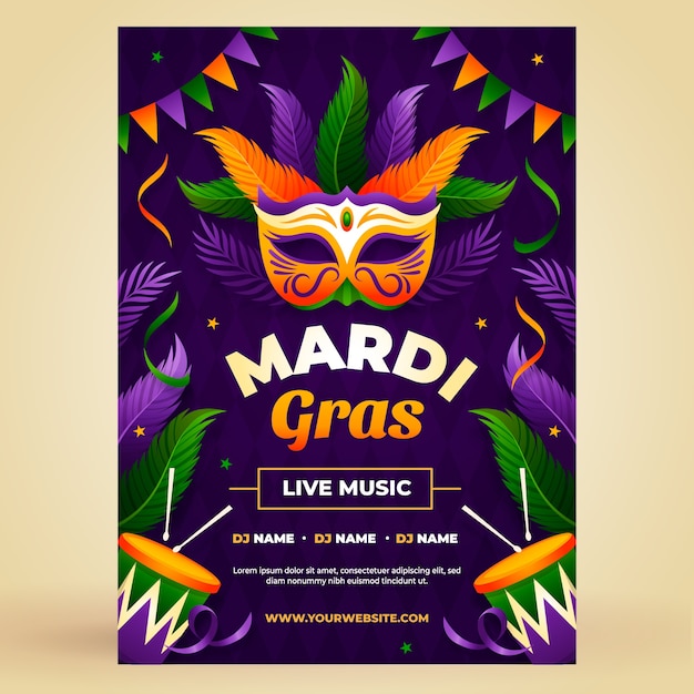 Modelo de cartaz vertical de carnaval gradiente
