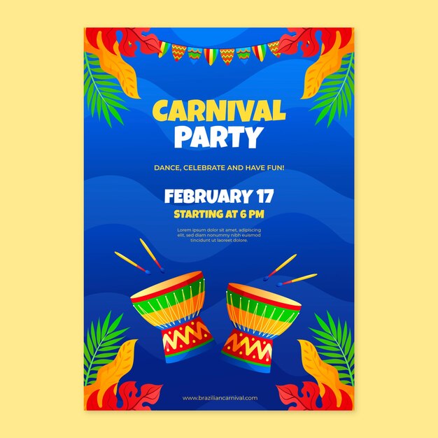 Modelo de cartaz vertical de celebração de carnaval brasileiro gradiente