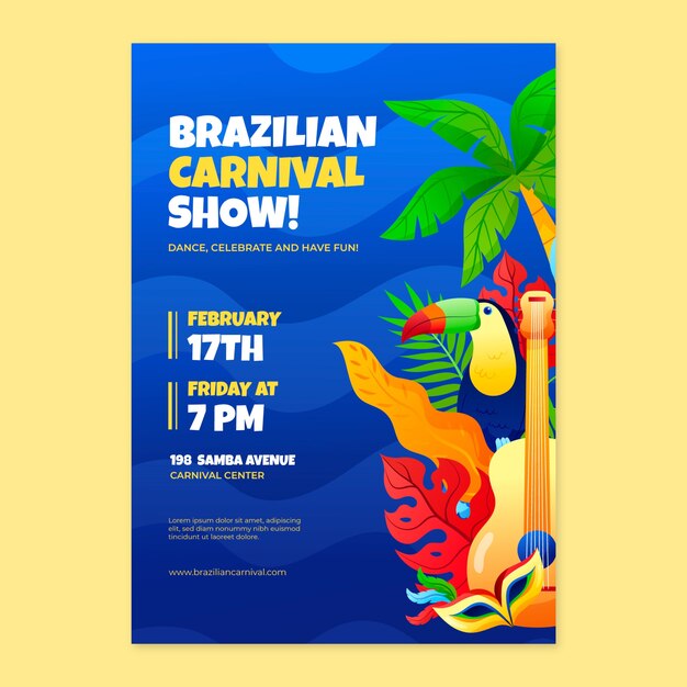 Modelo de cartaz vertical de celebração de carnaval brasileiro gradiente