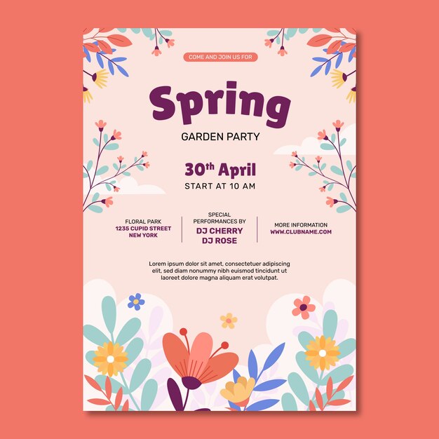 Modelo de cartaz vertical de celebração de primavera plana