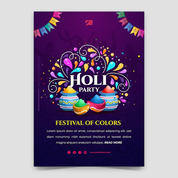 Modelo de cartaz vertical de celebração do festival holi gradiente