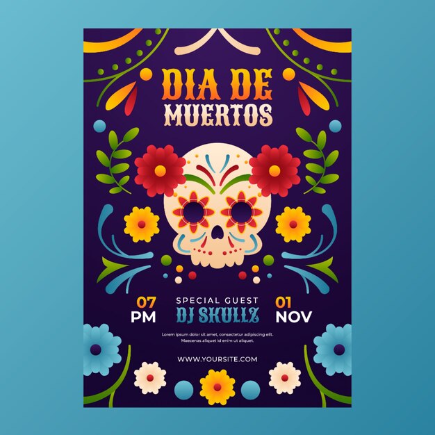 Modelo de cartaz vertical de celebração gradiente dia de muertos