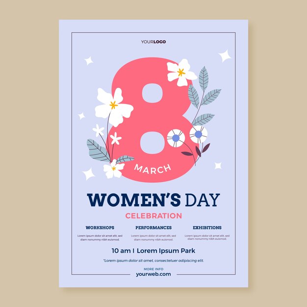Modelo de cartaz vertical de celebração plana do dia da mulher