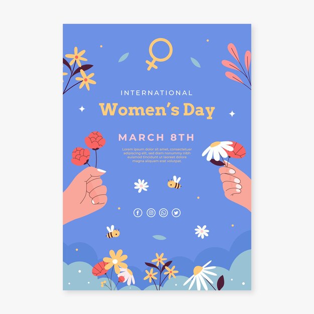 Modelo de cartaz vertical de celebração plana do dia da mulher