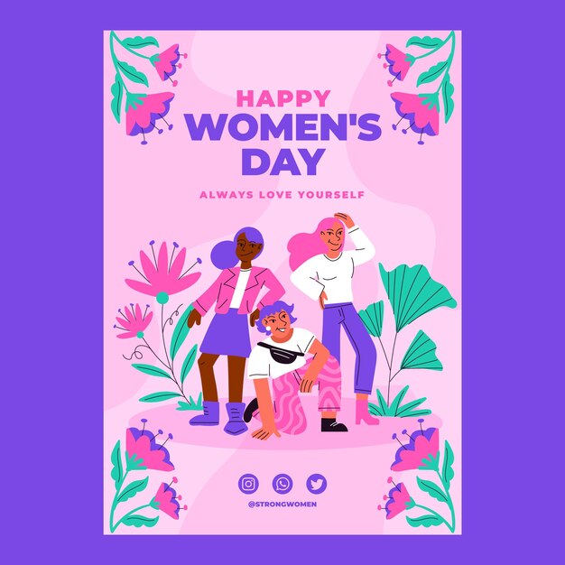 Modelo de cartaz vertical de celebração plana do dia da mulher