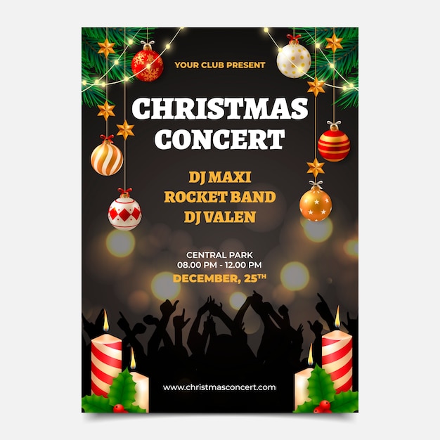 Vetor grátis modelo de cartaz vertical de concerto de natal realista