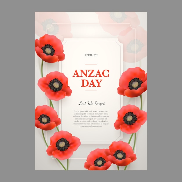 Vetor grátis modelo de cartaz vertical de dia anzac realista