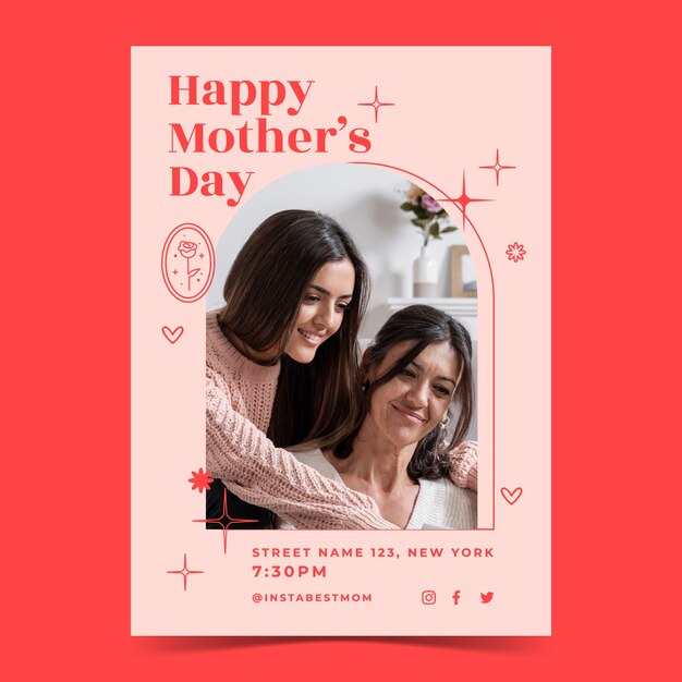Modelo de cartaz vertical de dia das mães plano