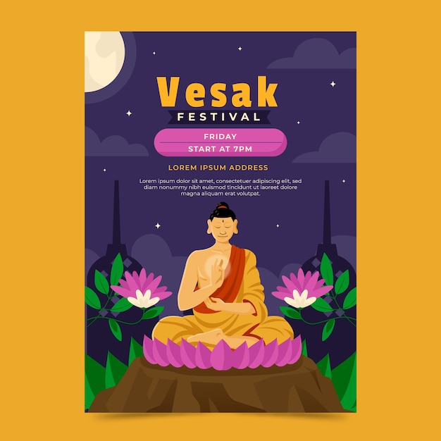 Vetor grátis modelo de cartaz vertical de dia de vesak plano