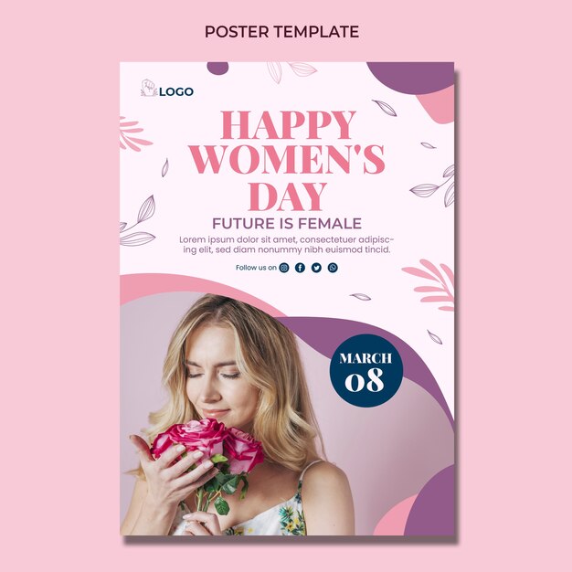 Modelo de cartaz vertical de dia internacional da mulher plana