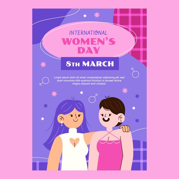 Modelo de cartaz vertical de dia internacional da mulher plana