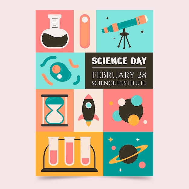Modelo de cartaz vertical de dia nacional da ciência plana