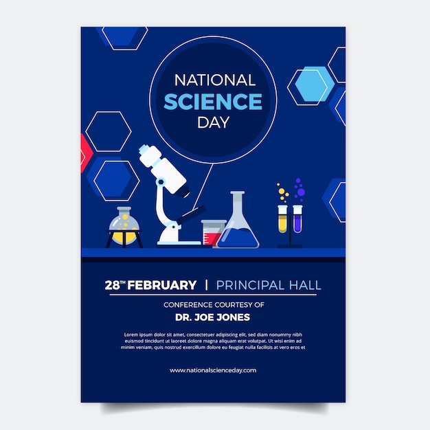 Modelo de cartaz vertical de dia nacional da ciência plana