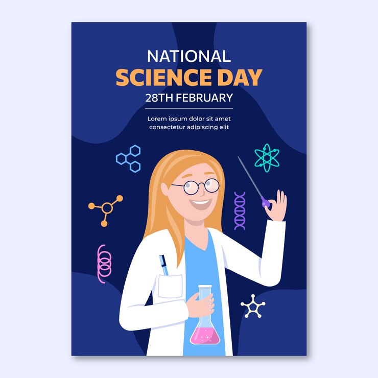 Vetor grátis modelo de cartaz vertical de dia nacional da ciência plana