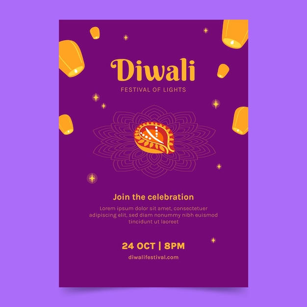 Vetor grátis modelo de cartaz vertical de diwali desenhado à mão