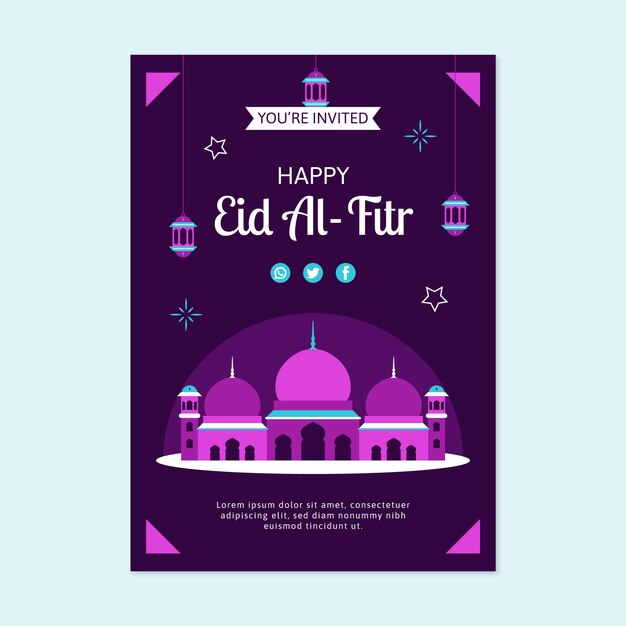 Modelo de cartaz vertical de eid al-fitr com templo