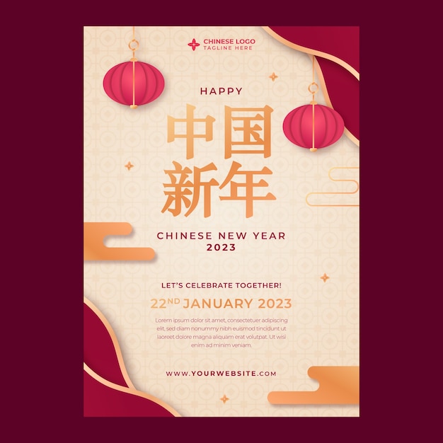 Vetor grátis modelo de cartaz vertical de estilo de papel para celebração do ano novo chinês