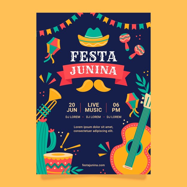 Modelo de cartaz vertical de festas juninas planas