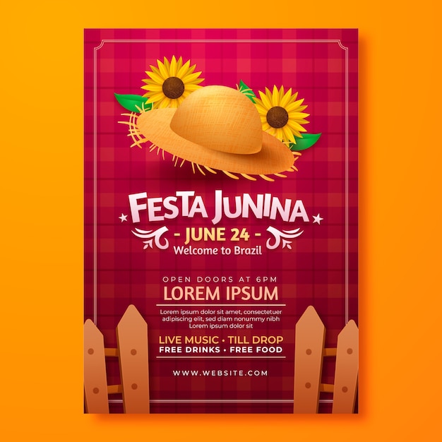 Modelo de cartaz vertical de festas juninas realista