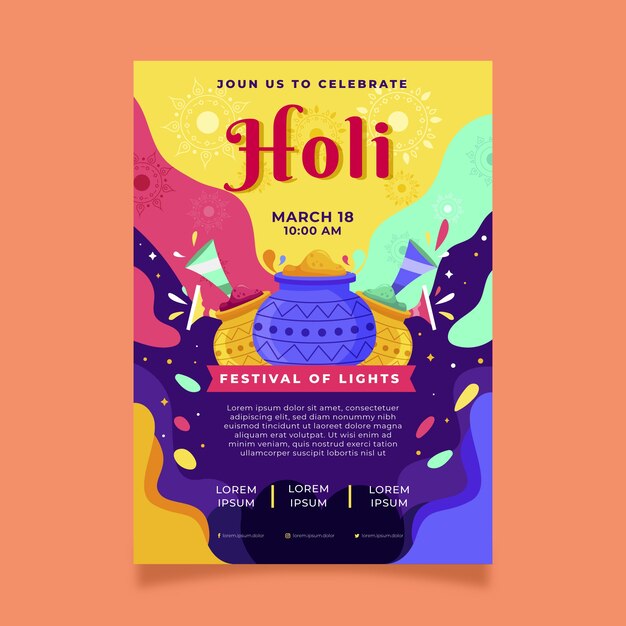 Modelo de cartaz vertical de holi plano