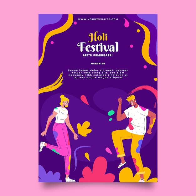 Vetor grátis modelo de cartaz vertical de holi plano