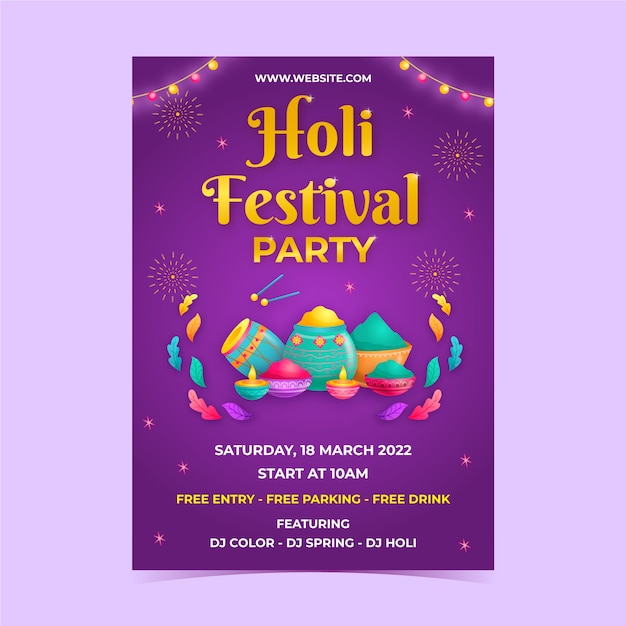 Vetor grátis modelo de cartaz vertical de holi realista