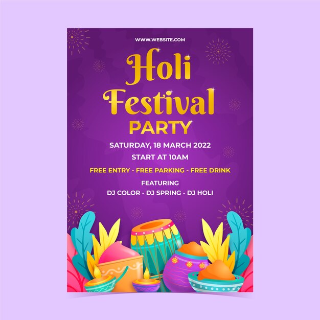 Modelo de cartaz vertical de holi realista