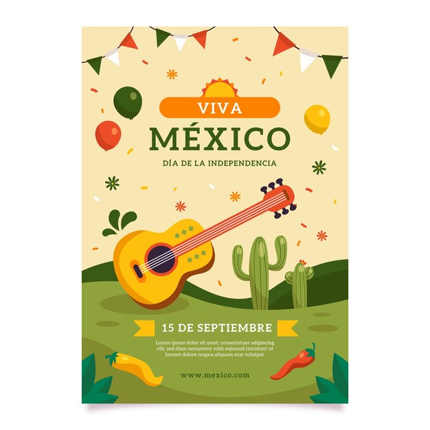 Modelo de cartaz vertical de independência do méxico plano