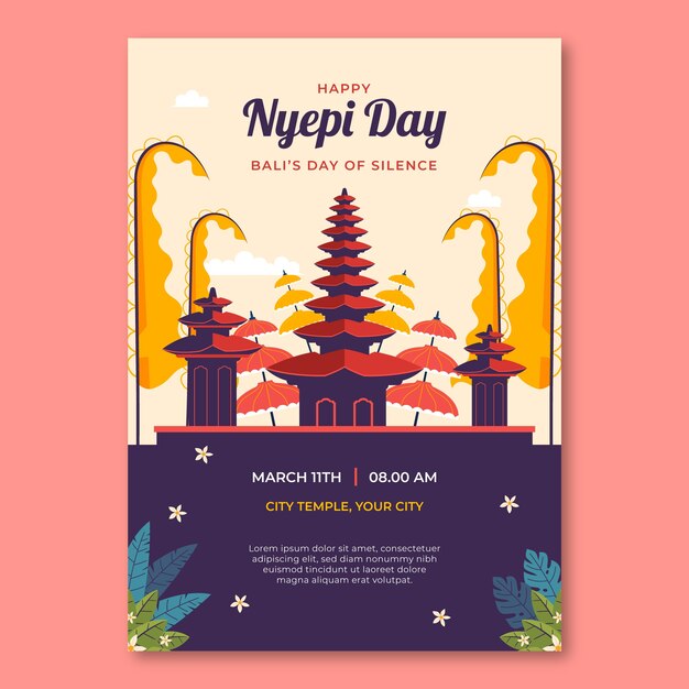 Modelo de cartaz vertical de nyepi plano