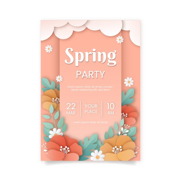 Modelo de cartaz vertical de primavera de estilo de papel