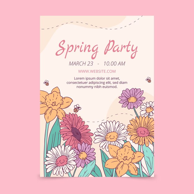 Modelo de cartaz vertical de primavera desenhado à mão