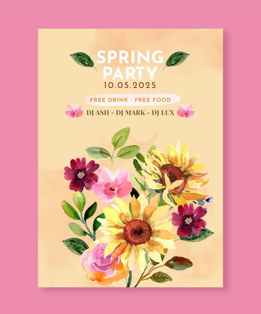 Modelo de cartaz vertical de primavera em aquarela