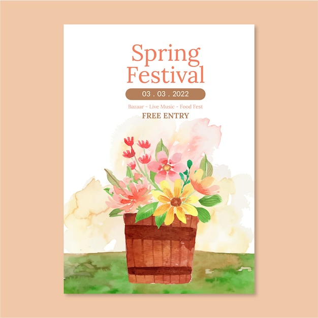 Modelo de cartaz vertical de primavera em aquarela