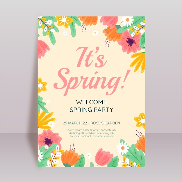 Modelo de cartaz vertical de primavera plana