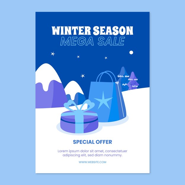 Modelo de cartaz vertical de venda de temporada de inverno