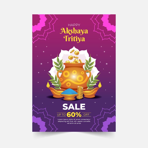 Modelo de cartaz vertical de venda gradiente akshaya tritiya