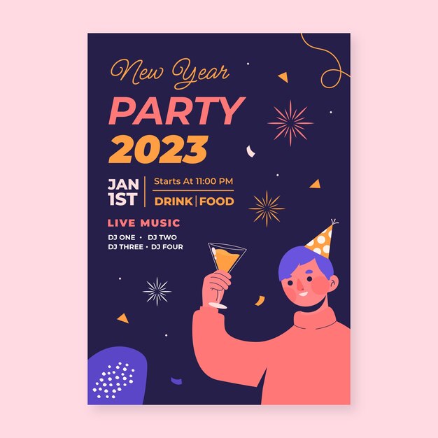 Modelo de cartaz vertical de véspera de ano novo plano