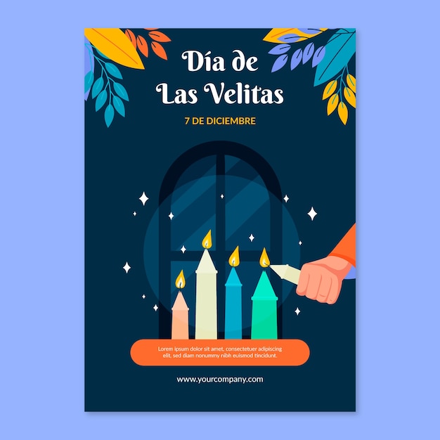 Vetor grátis modelo de cartaz vertical desenhado à mão dia de las velitas